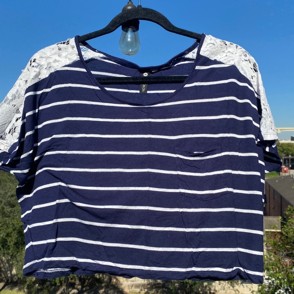 Navy blue + white striped shirt